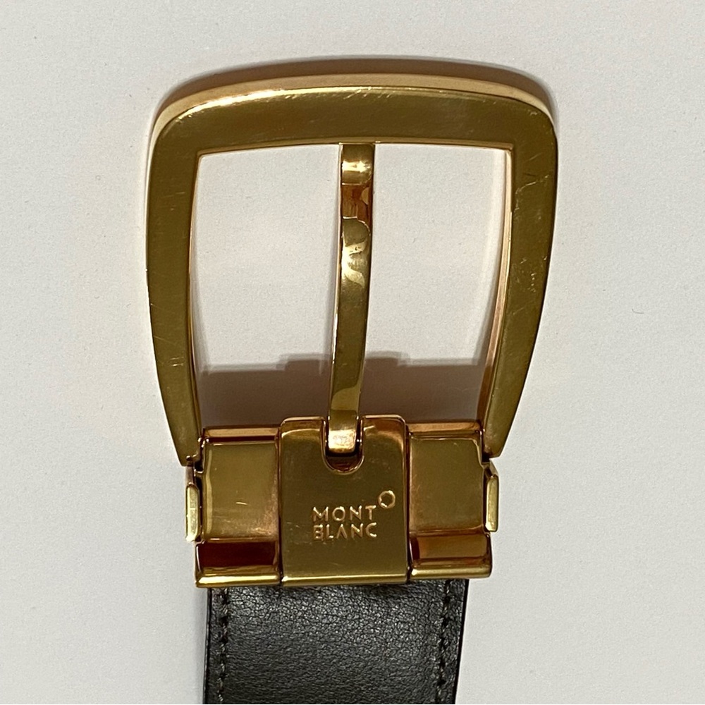MONT BLANC black saffiano leather gold square buckle belt - Picture 5 of 11